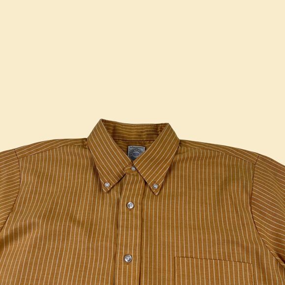 70s orange S striped shirt by Arrow, vintage union-made mens short sleeve top - Picture 5 of 9